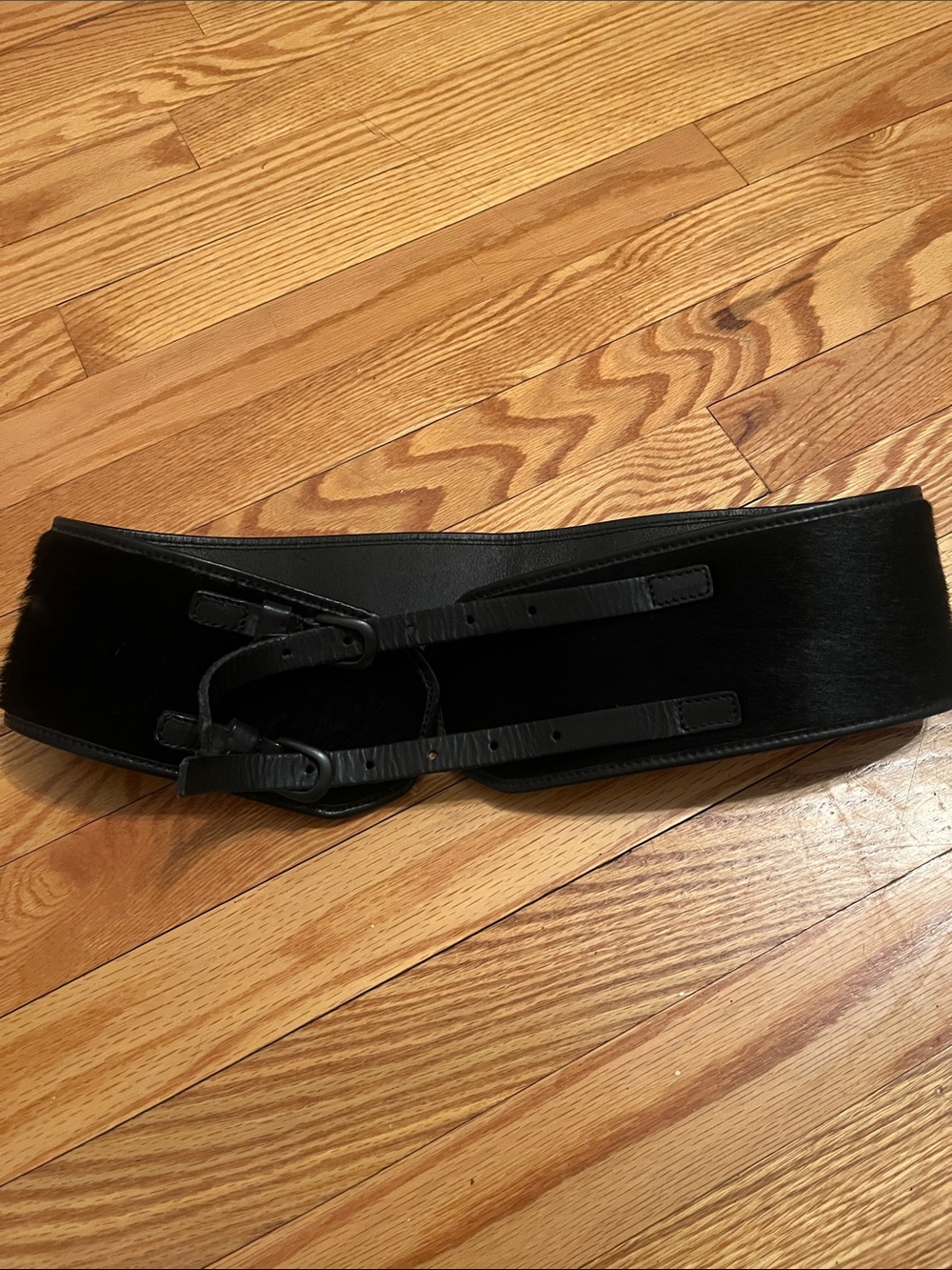 All Saints Black Wide Leather Corset Belt